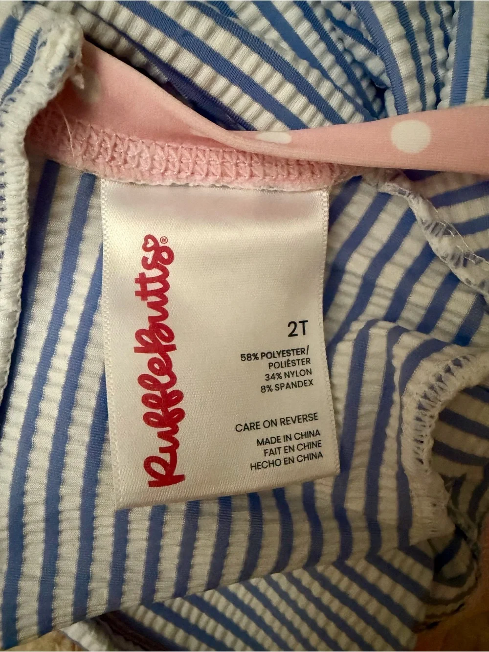 Ruffle Butts Blue & White Striped Long-Sleeve Rashguard with Pink Trim